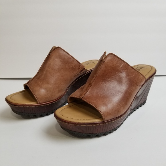 boc Shoes - Boc Leather Wedge Sandals Brown Size 8